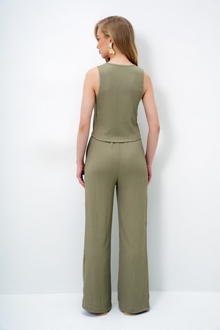 Colete e calças palazzo cintura subida - Caqui