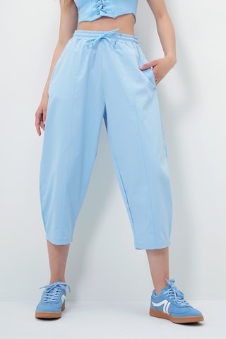 Calças shalwar 7/8 cintura subida - Azul-claro