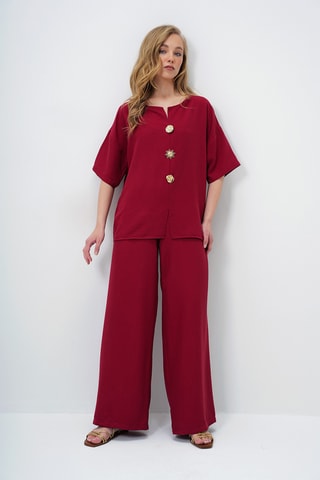 Blusa e calças cintura subida - Bordô