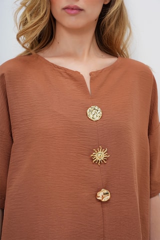 Blusa e calças cintura subida - Camel