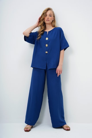 Blusa e calças cintura subida - Azul-marinho