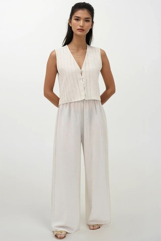 Colete e calças palazzo cintura subida - Cru