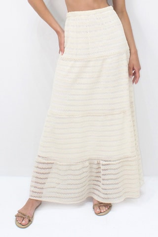 Saia longa em renda guipura de cintura subida - Cru