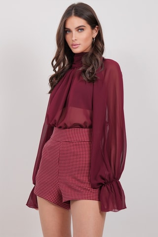 Calções de cintura subida - Bordô