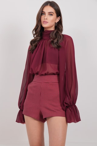 Calções de cintura subida - Bordô