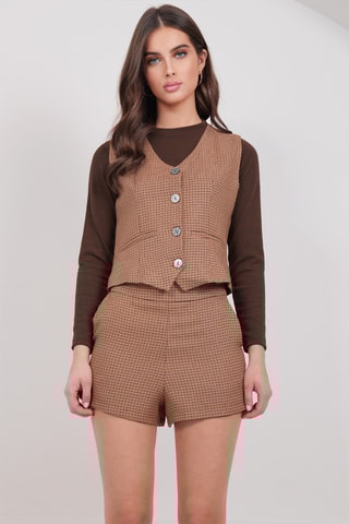 Calções de cintura subida - Castanho