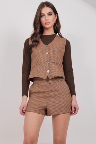 Calções de cintura subida - Castanho