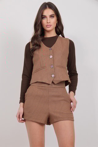 Calções de cintura subida - Castanho