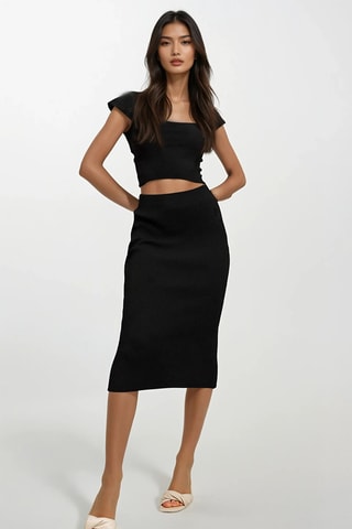 Crop top e saia justa de cintura subida - Preto