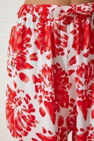 Calças loose cintura subida - Cru e vermelho