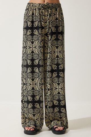 Calças palazzo em linho - Preto e bege