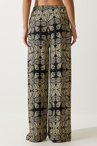 Calças palazzo em linho - Preto e bege