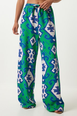 Calças palazzo em linho - Verde e azul-marinho