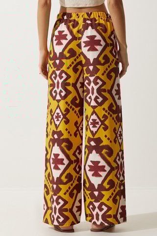 Calças palazzo em linho - Mostarda e castanho