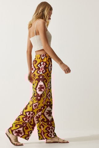 Calças palazzo em linho - Mostarda e castanho