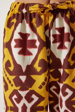 Calças palazzo em linho - Mostarda e castanho