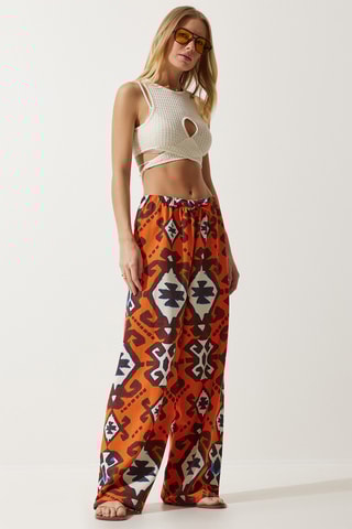 Calças palazzo em linho - Laranja