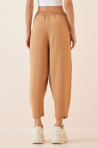 Calças de cintura alta - Castanho-claro