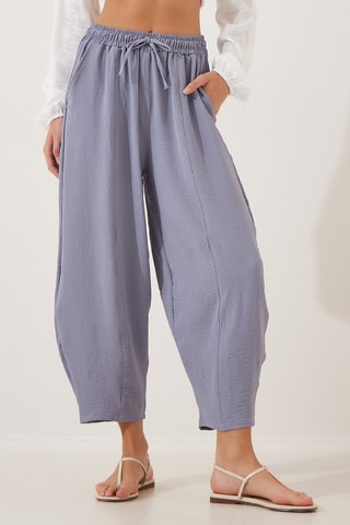 Calças shalwar 7/8 cintura subida - Cinzento