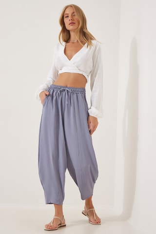 Calças shalwar 7/8 cintura subida - Cinzento