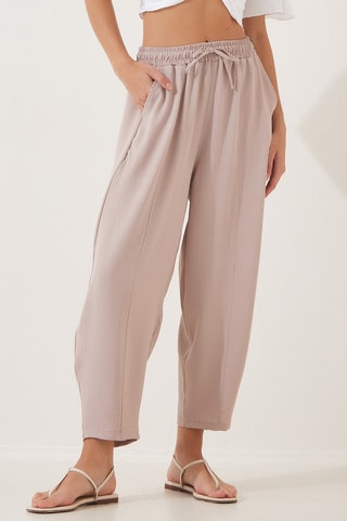 Calças shalwar 7/8 cintura subida - Nude