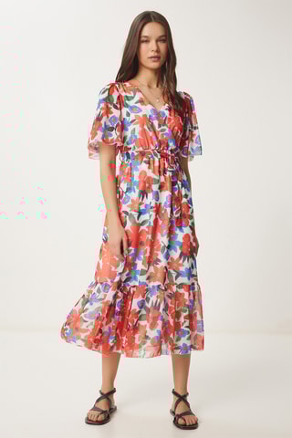 Vestido estilo patinadora - Laranja e azul-cobalto