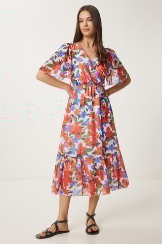 Vestido estilo patinadora - Laranja e azul-cobalto