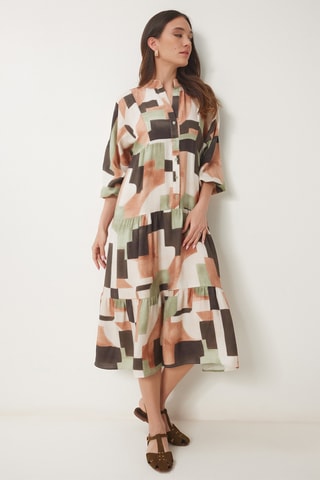 Vestido midi - Bege e castanho