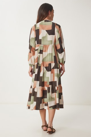 Vestido midi - Bege e castanho