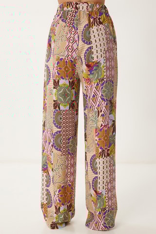 Calças wide legs cintura subida - Bege