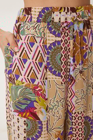 Calças wide legs cintura subida - Bege