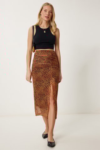 Saia direita cintura subida - Camel