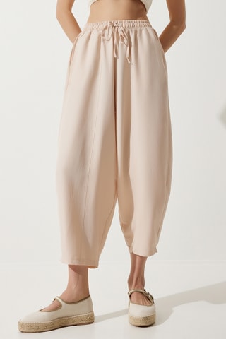 Calças 7/8 cintura subida - Nude