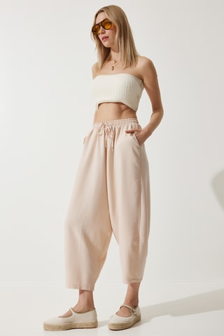 Calças 7/8 cintura subida - Nude