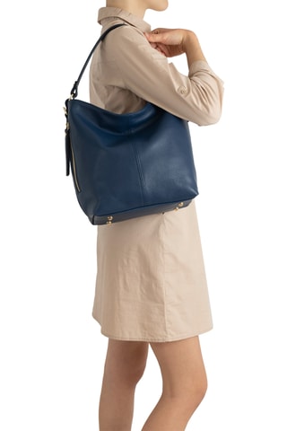 Sac porté épaule en cuir Carrara - Anna Morellini - Bleu