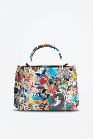 Sac à main en cuir Marlit - Gris et noir - Noir, rouge, bleu, jaune et gris