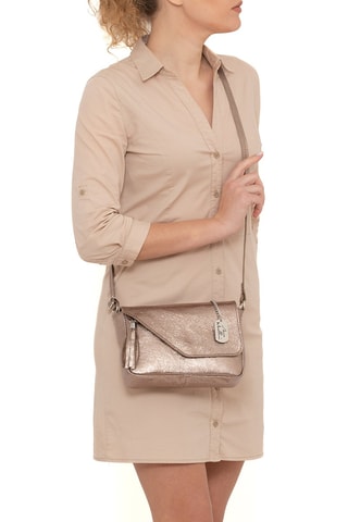 Sac bandoulière métallisé en cuir Lola - Taupe