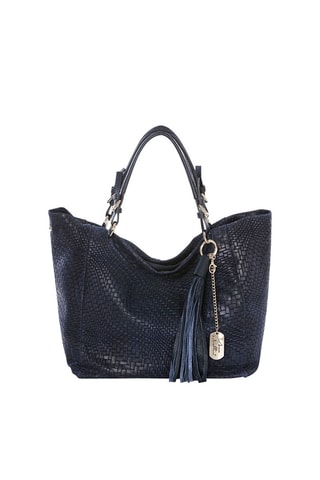 Cabas en cuir Solana - Bleu et noir