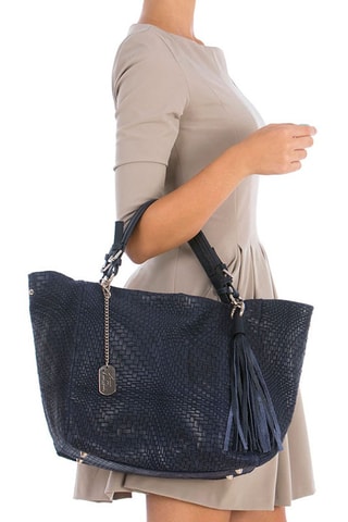 Cabas en cuir Solana - Bleu et noir