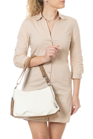 Sac porté-épaule en cuir Mia - Beige et marron