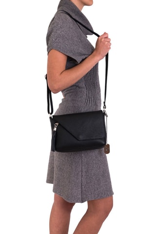 Sac bandoulière métallisé en cuir Lola - Argenté et noir