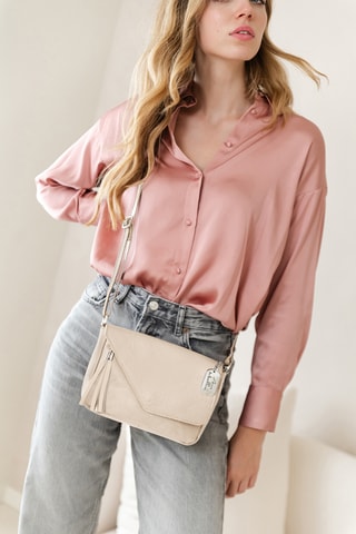 Sac bandoulière métallisé en cuir Lola - Beige