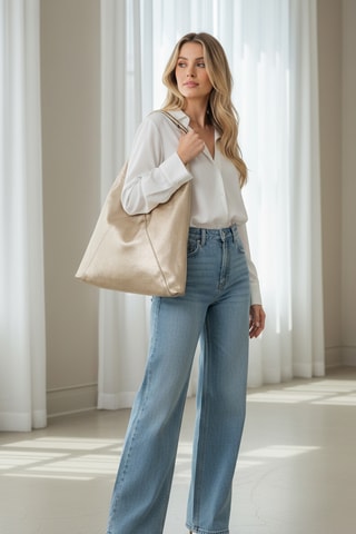 Cabas et pochette en cuir Elvia - Argenté