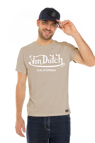 Camiseta regular - Beige y blanco