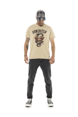 Camiseta regular - Marrón, beige y rojo