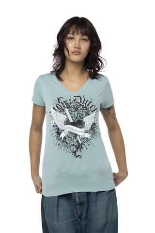 Camiseta regular - Azul claro, negro y fucsia