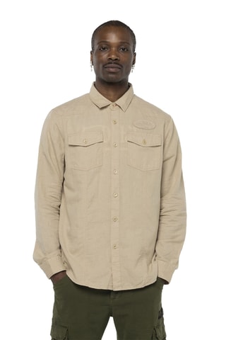 Camisa regular fit de lino - Beige