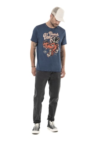 Camiseta regular - Azul, negro y naranja