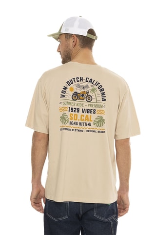 Camiseta relaxed - Beige y negro