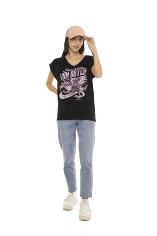 Camiseta regular - Negro y rosa